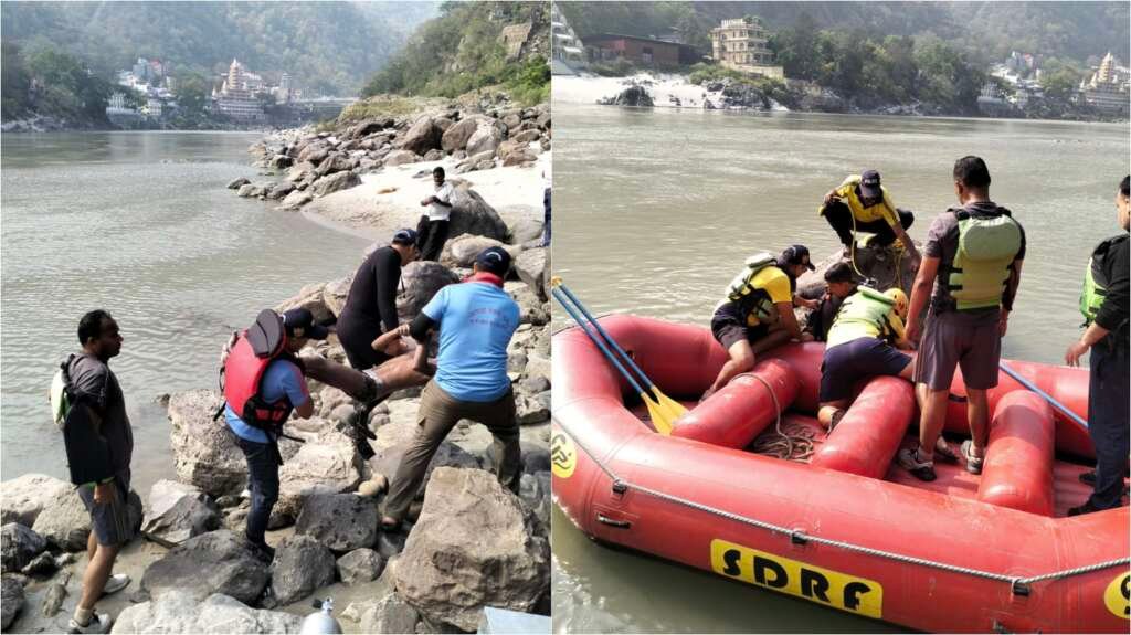 नीम बीच ऋषिकेश में SDRF टीम द्वारा गंगा से युवक का शव बरामद करते हुए रेस्क्यू ऑपरेशन