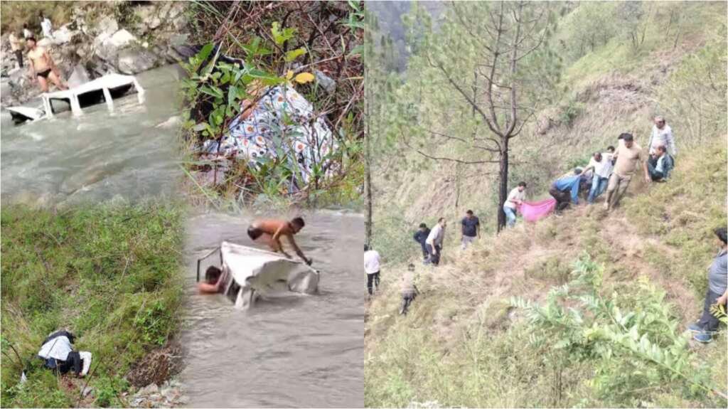 चमोली के देवाल क्षेत्र में दुर्घटनाग्रस्त बोलेरो के बाद राहत एवं बचाव कार्य करते रेस्क्यू दल।
