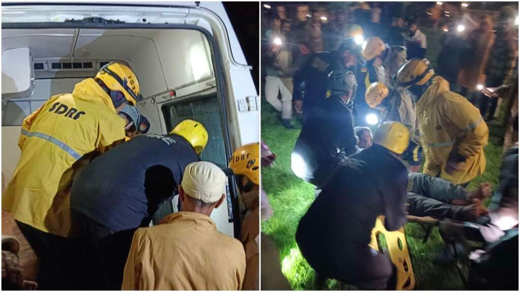 नैनीताल हाईकोर्ट के पास विशालकाय पेड़ गिरने के बाद रेस्क्यू अभियान चलाती एसडीआरएफ टीम।