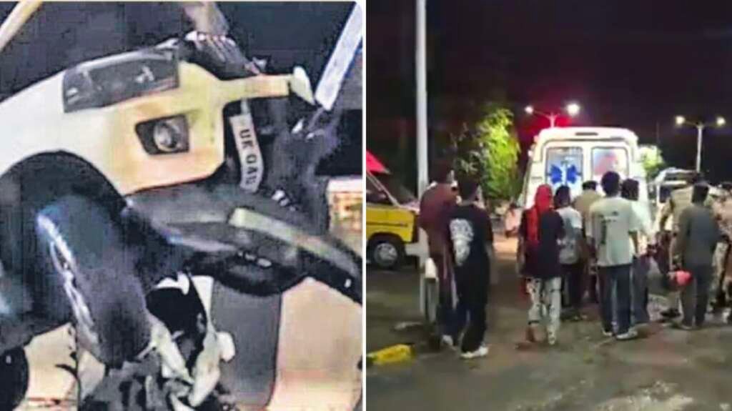 हल्द्वानी के गौलापार-तीनपानी फ्लाईओवर पर भीषण सड़क हादसे के बाद दुर्घटना स्थल का दृश्य।