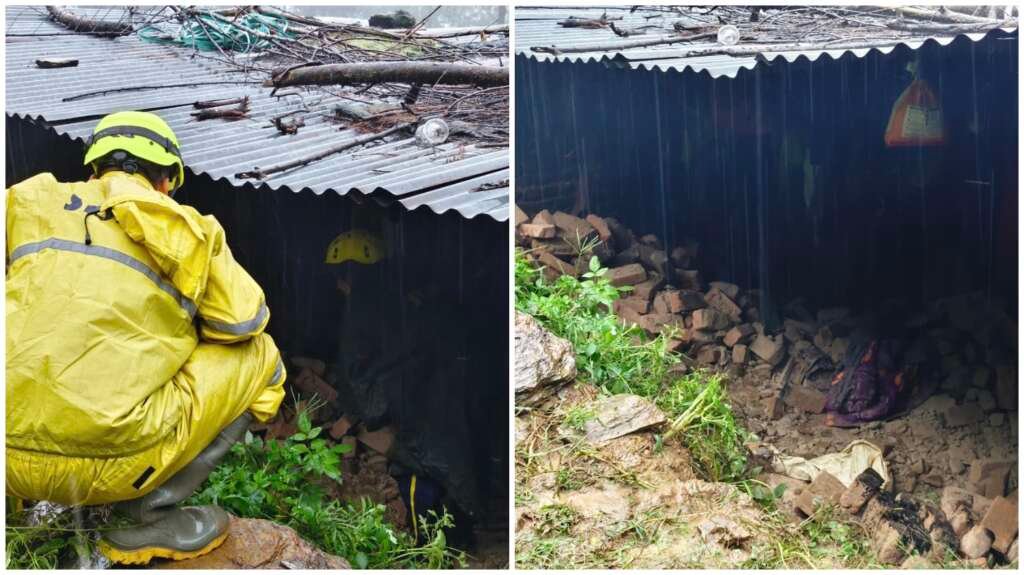 अल्मोड़ा के धार की तूनी में दीवार गिरने के बाद मलबे में रेस्क्यू अभियान चलाती SDRF टीम