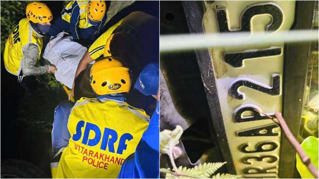 भूमियाधार में खाई से लोगों को बाहर निकालती SDRF टीम